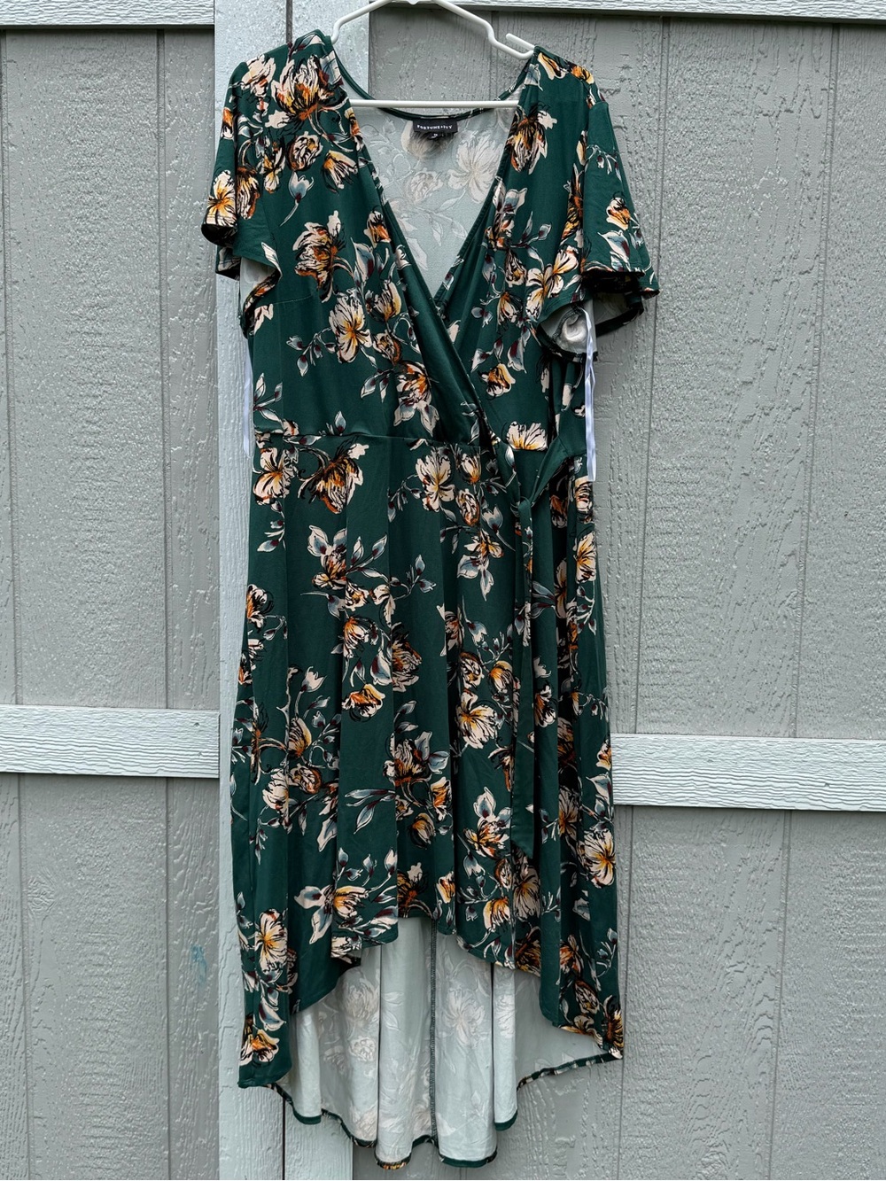 3x - Green Floral Wrap High-Low Dress